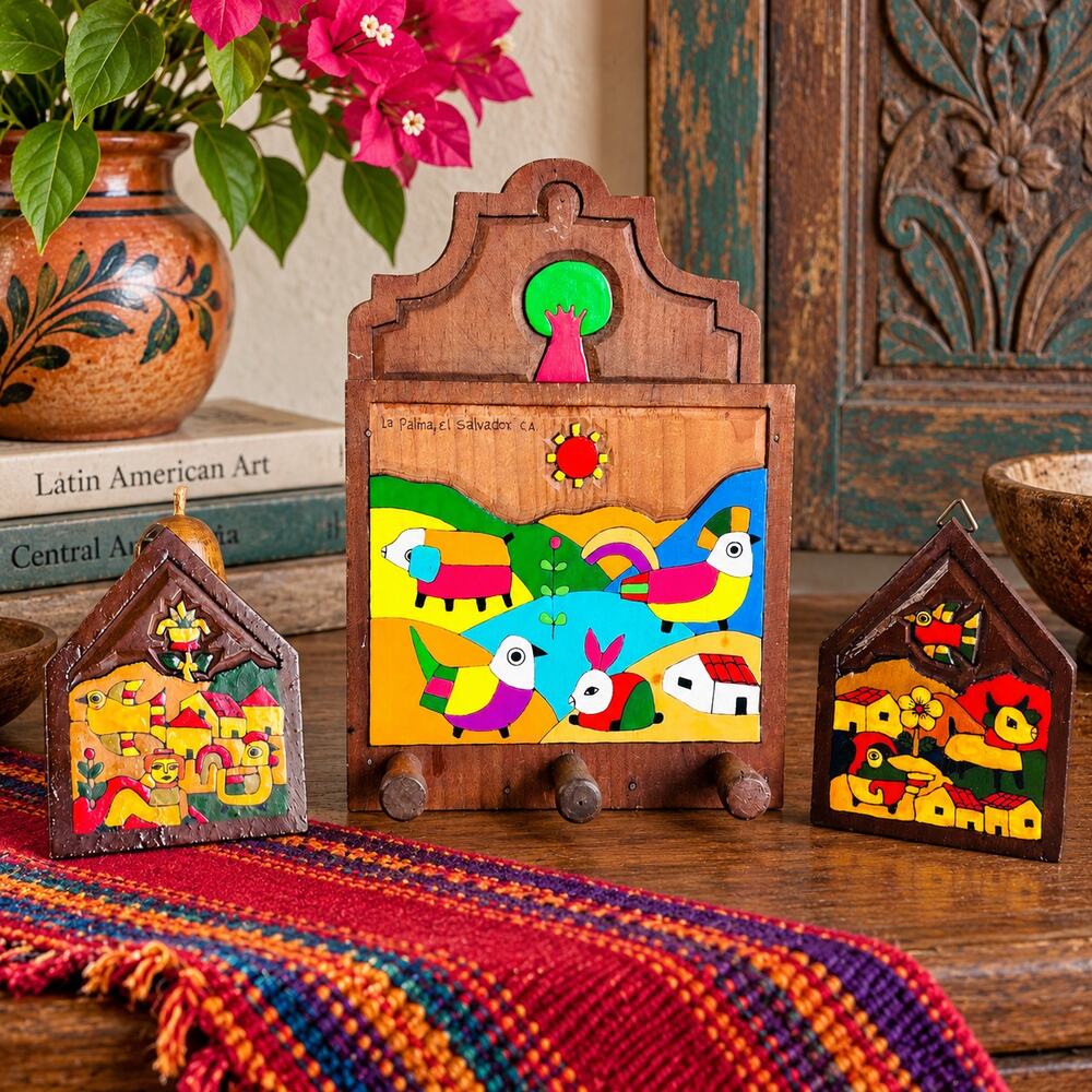 La Semilla de Dios El Salvador Folk Art Mail Holder Key Rack + 2 Plaques